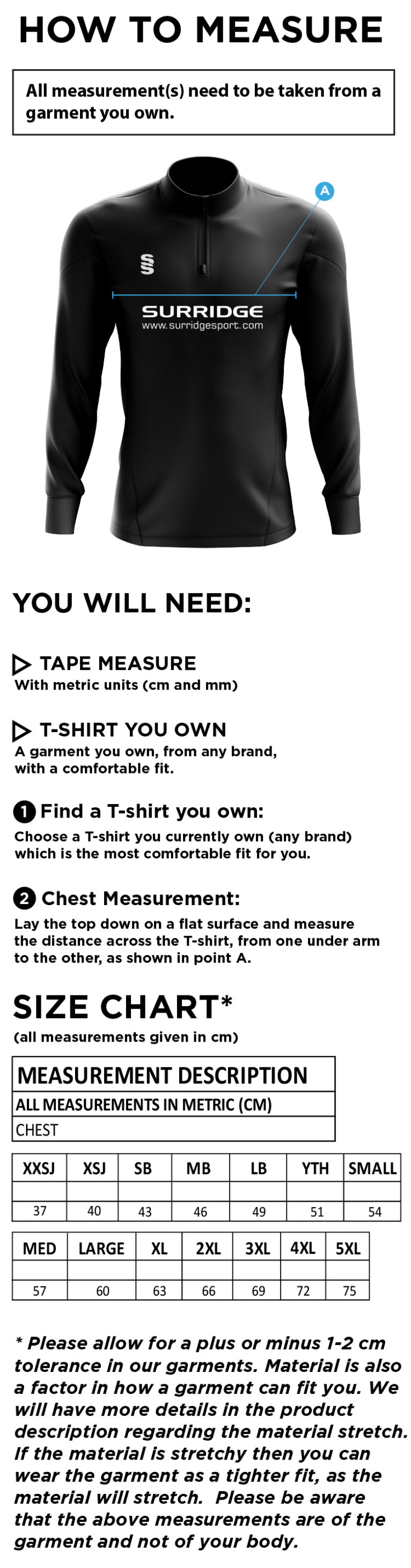 Old Southendian & Southchurch CC - Blade Performance Top - Size Guide