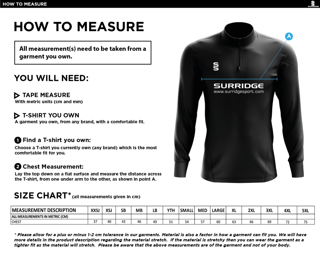 Old Southendian & Southchurch CC - Blade Performance Top - Size Guide