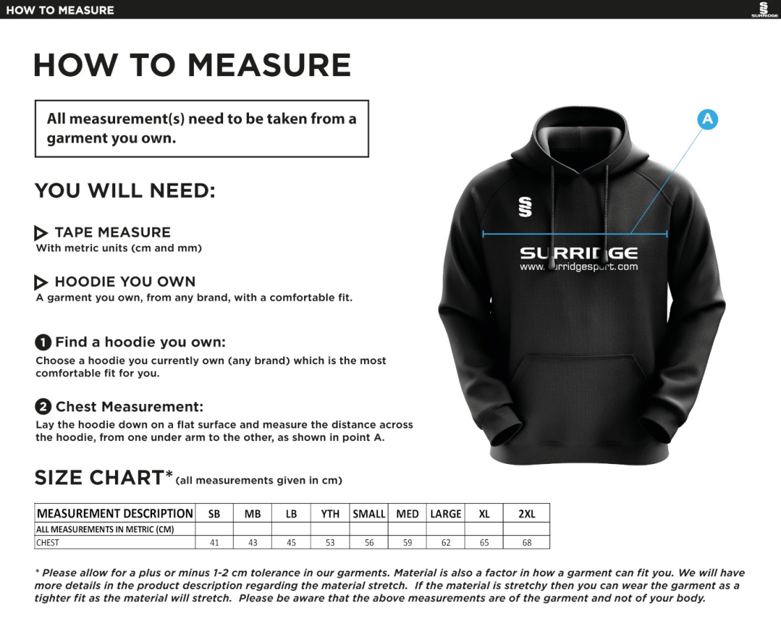 Old Southendian & Southchurch CC - Blade Hoody - Size Guide