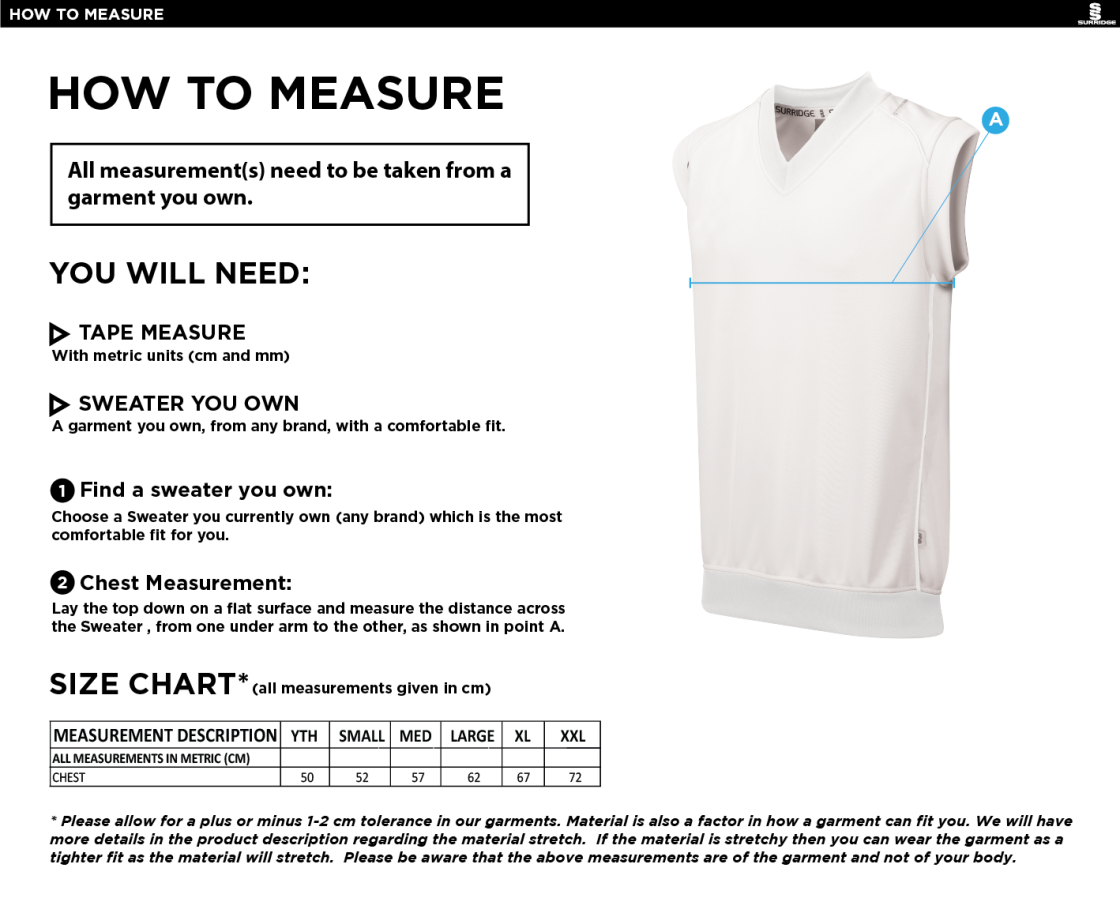 Old Southendian & Southchurch CC - Sleeveless Sweater - Size Guide